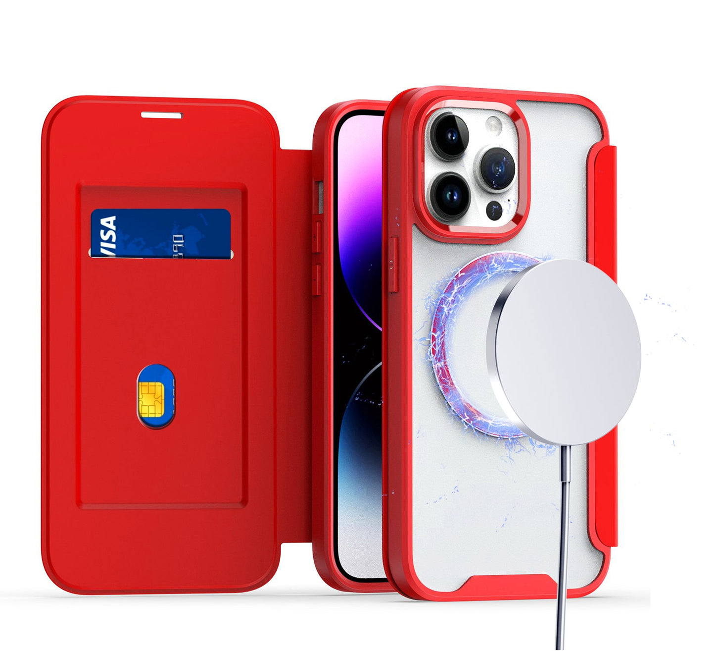 iPhone 11 Red Magnetic Circle Flap Transparent Case