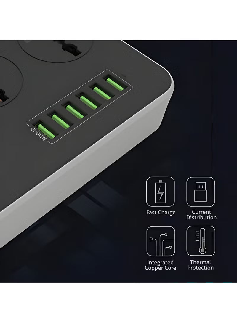 2 Meters Universal Extension Lead with Multiple Function UK Plug 3 Pin Socket