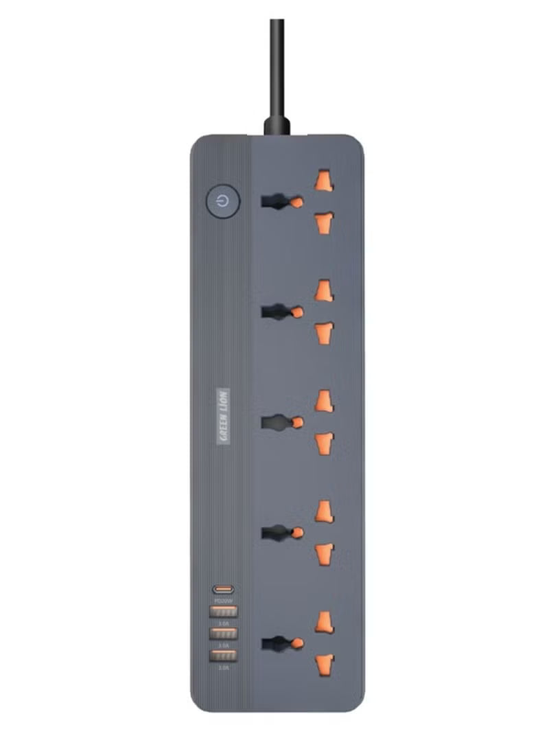 GS-250 Power Socket 2500W, Fast Charging, Lightning & Overload Protection, UK Plug 2M Power Cord, Flame Retardant, Simultaneously Charging, 4 USB ports, 5 AC plugs, 250V Voltage
