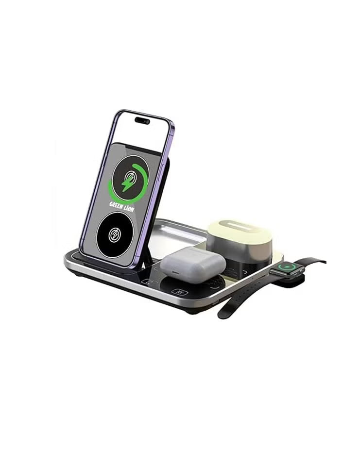 4 In 1 Wireless Charging Station 2 by Green Lion, SmartPhone/i-Watch/Earbuds/Lamp, One Touch Automatic Lift