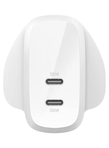 Belkin BoostCharge Dual USB-C Plug with PPS 60W Compatible w/USB-C to Lightning Cable &amp; USB-C to USB-C