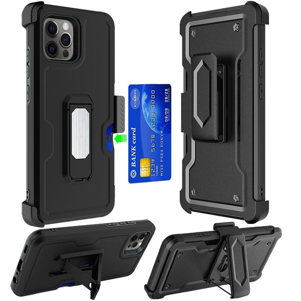 iPhone 11 Black Card Holster Kickstand Clip Case