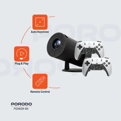 Porodo Gaming 4K Projector Android 11 with Auto Keystone and Gamepad Controller
