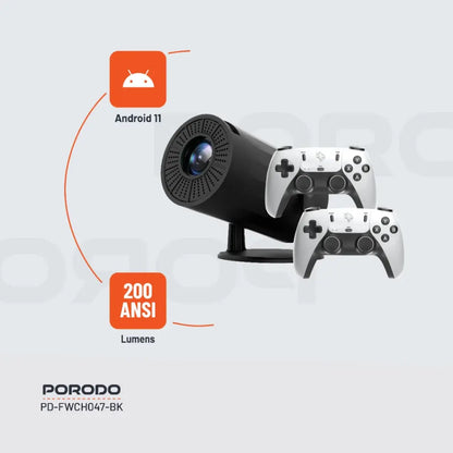Porodo Gaming 4K Projector Android 11 with Auto Keystone and Gamepad Controller
