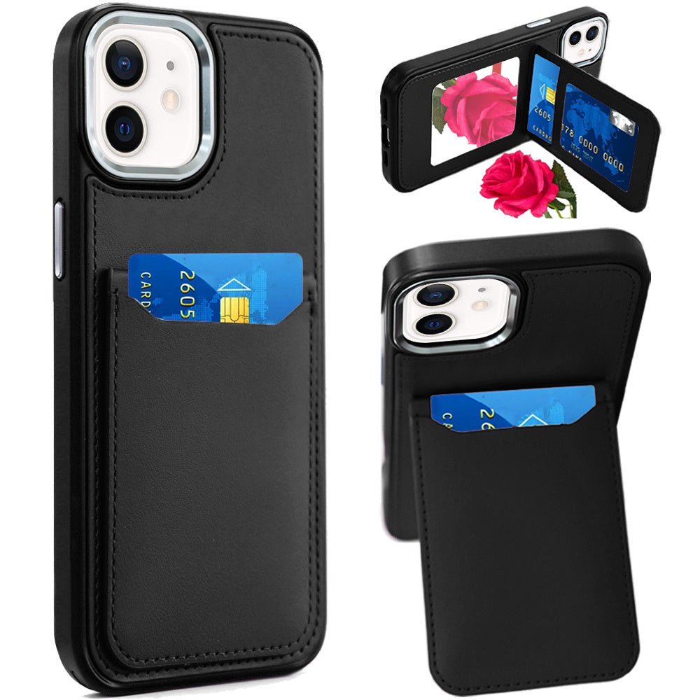 iPhone 11 Black PU Leather Mirror Card Holder Case
