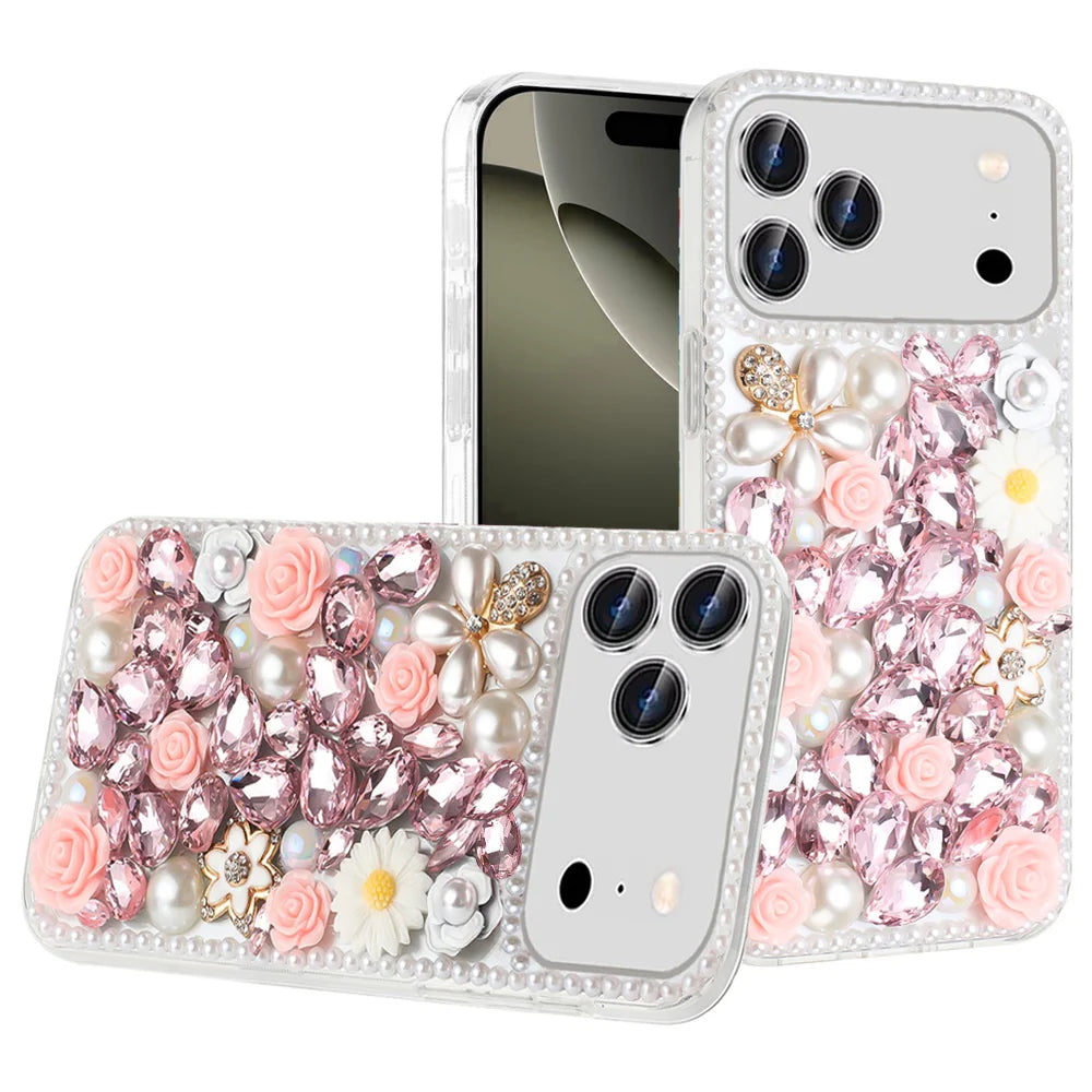 iPhone 17 Pro Max Rose Diamond Bling Case - Pink