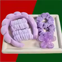 6-Piece Plush Skincare Headband, Wristband & Hair Clip Set – Spa & Makeup Essentials