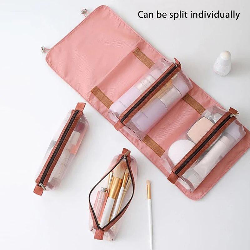 4 In 1 Detachable Makeup Bag – Large Capacity Foldable Cosmetic Pouch for Travel & Storage
